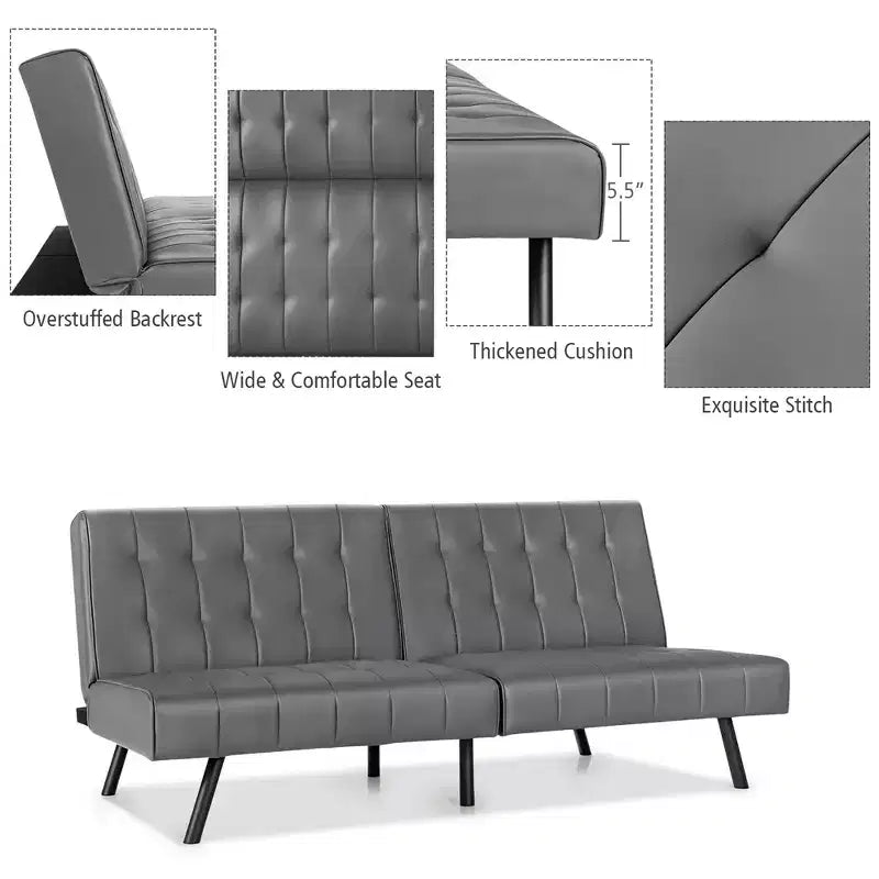 Futon Sofa BedPU Leather Convertible Folding Couch Sleeper Lounge White/Black/Grey