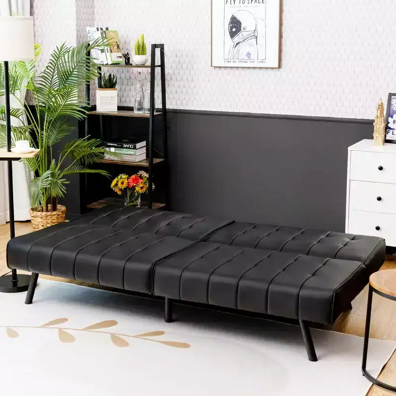 Futon Sofa BedPU Leather Convertible Folding Couch Sleeper Lounge White/Black/Grey