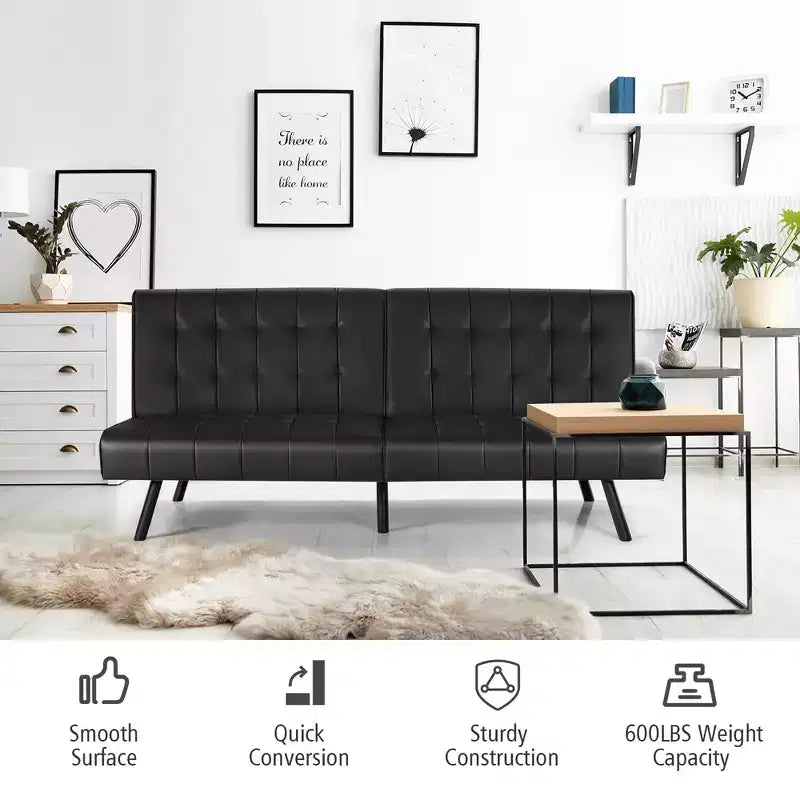 Futon Sofa BedPU Leather Convertible Folding Couch Sleeper Lounge White/Black/Grey