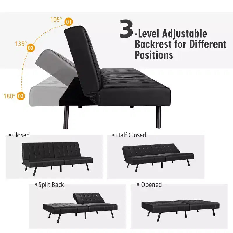 Futon Sofa BedPU Leather Convertible Folding Couch Sleeper Lounge White/Black/Grey