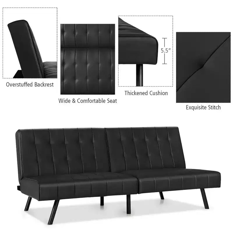 Futon Sofa BedPU Leather Convertible Folding Couch Sleeper Lounge White/Black/Grey