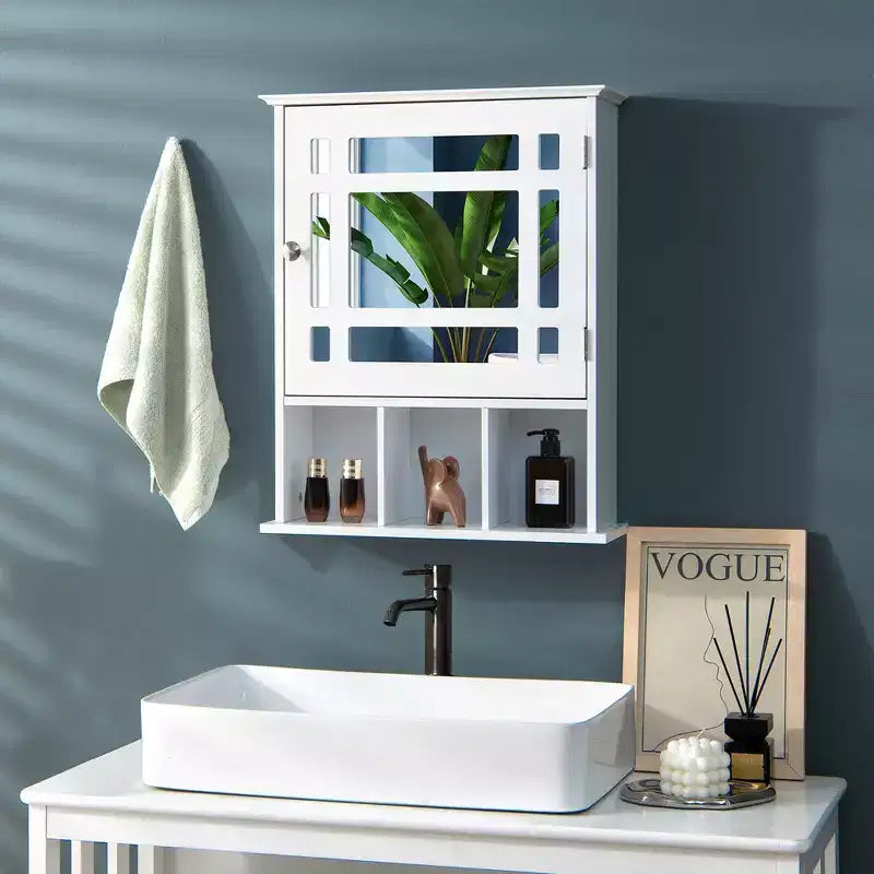 Mirrored Medicine Cabinet Bathroom Wall Mounted Storage W/ Adjustable Shelf Grey/Brown