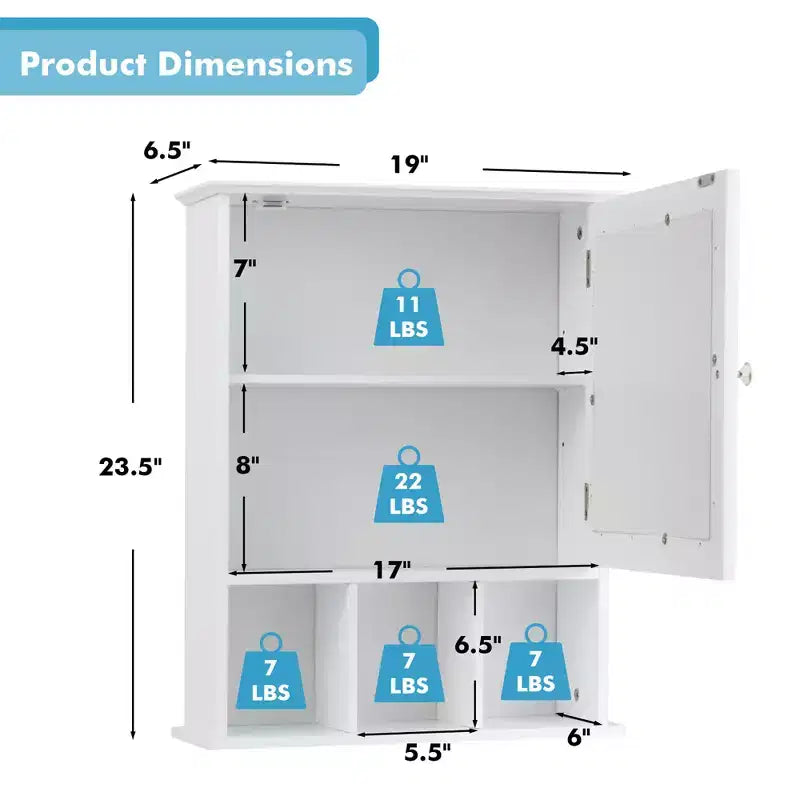 Mirrored Medicine Cabinet Bathroom Wall Mounted Storage W/ Adjustable Shelf Grey/Brown