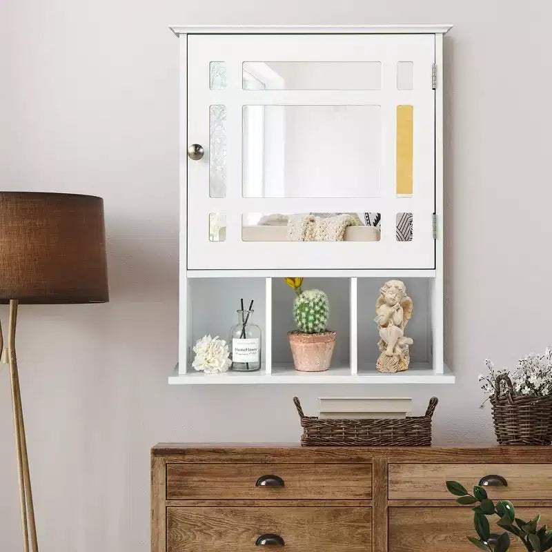 Mirrored Medicine Cabinet Bathroom Wall Mounted Storage W/ Adjustable Shelf Grey/Brown