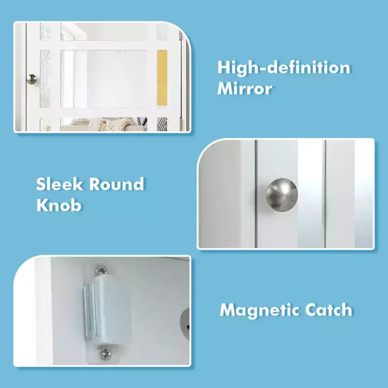 Mirrored Medicine Cabinet Bathroom Wall Mounted Storage W/ Adjustable Shelf Grey/Brown