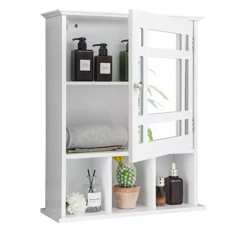Mirrored Medicine Cabinet Bathroom Wall Mounted Storage W/ Adjustable Shelf Grey/Brown