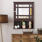 Mirrored Medicine Cabinet Bathroom Wall Mounted Storage W/ Adjustable Shelf Grey/Brown