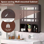 Mirrored Medicine Cabinet Bathroom Wall Mounted Storage W/ Adjustable Shelf Grey/Brown