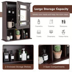Mirrored Medicine Cabinet Bathroom Wall Mounted Storage W/ Adjustable Shelf Grey/Brown