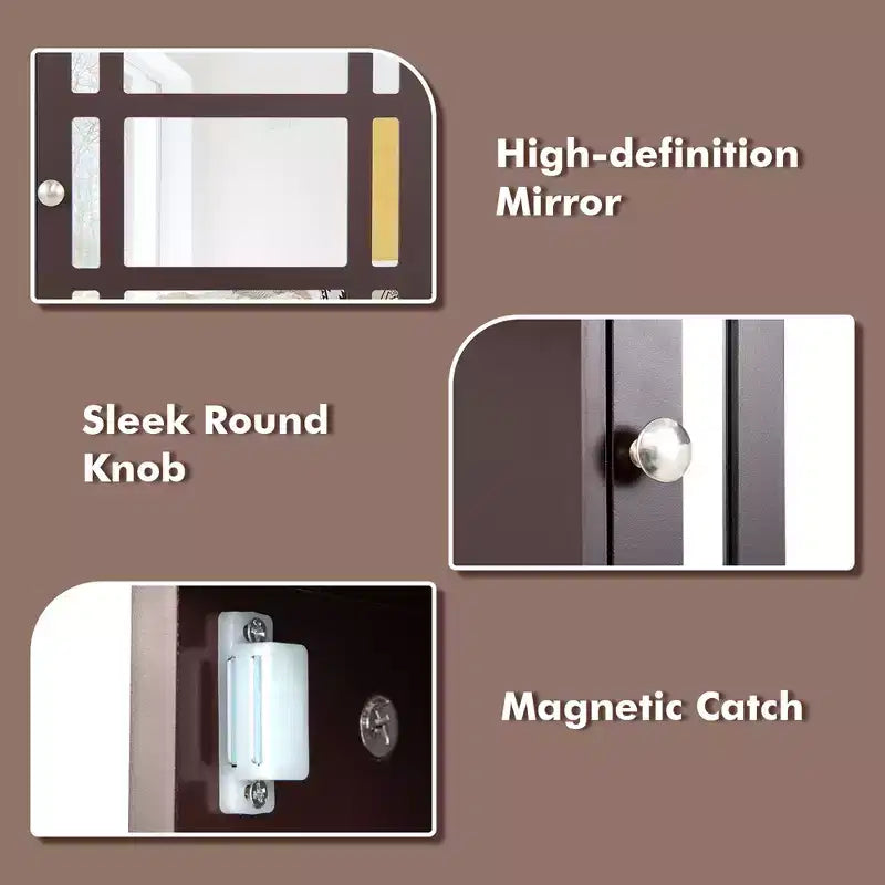 Mirrored Medicine Cabinet Bathroom Wall Mounted Storage W/ Adjustable Shelf Grey/Brown