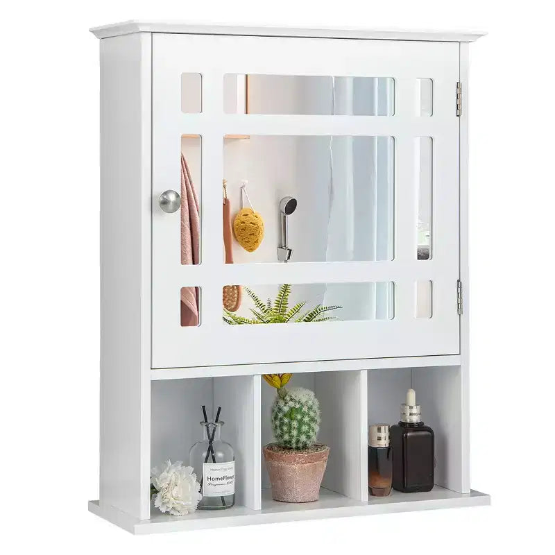 Mirrored Medicine Cabinet Bathroom Wall Mounted Storage W/ Adjustable Shelf Grey/Brown