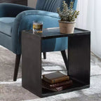 Industrial Antique Nickel Accent Side End Table 20 x 12 with Storage Black Living Room Bedroom Bedside Entryway House